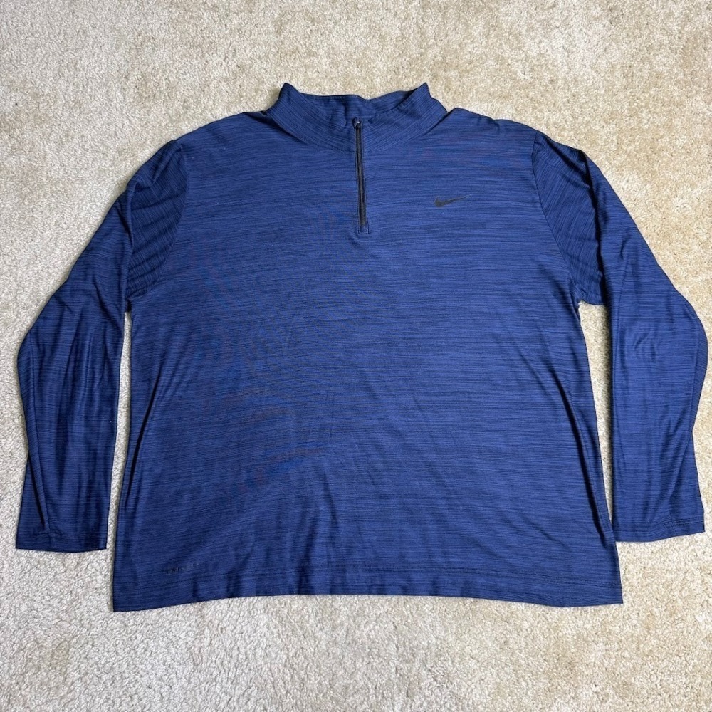 Nike Pullover Mens 2XL Navy Blue Dri-FIT Quarter Zip Training Swoosh Performance